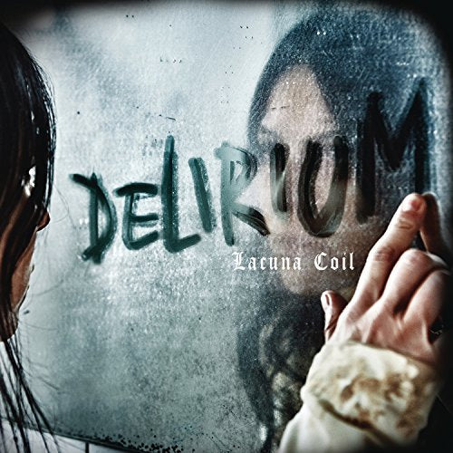 Lacuna Coil’s “Delirium” CD cover: a woman’s face blurred behind frosted glass.