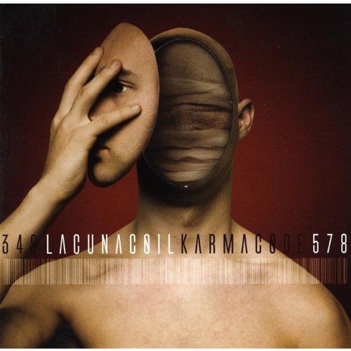 Lacuna Coil album cover: face partially obscured by a textured mask.