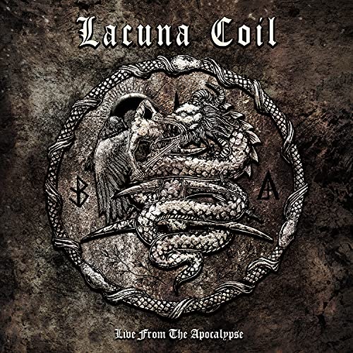 Lacuna Coil album cover: dark, ornate design with a dragon and figures.