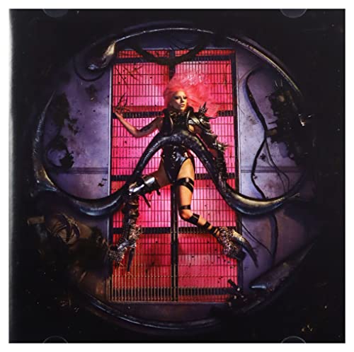 Lady Gaga album cover, "Chromatica," featuring a pink-haired Gaga in a futuristic setting.