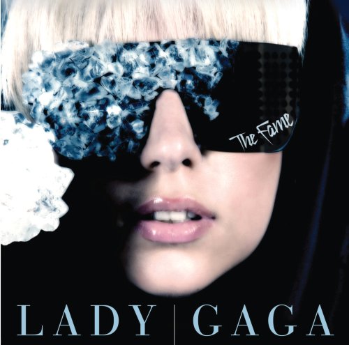 Lady Gaga album cover, close-up of face with large, jeweled sunglasses.