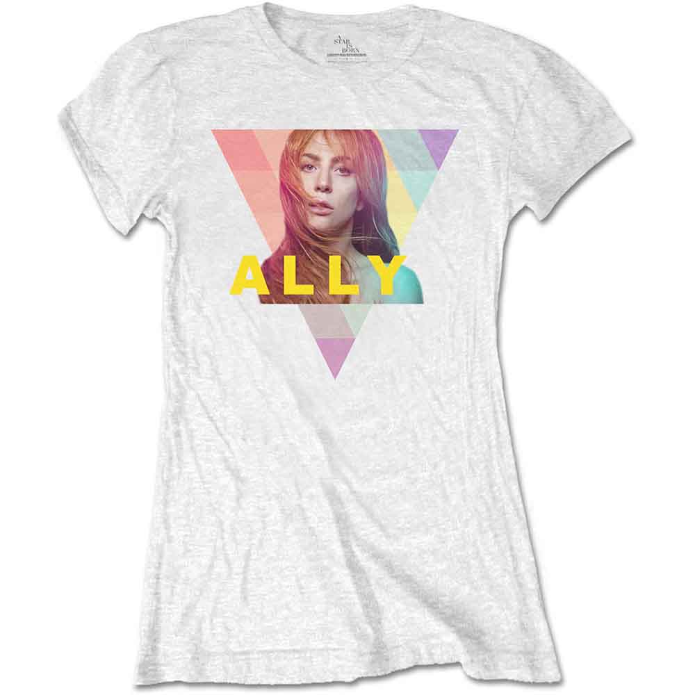 Gray t-shirt with a triangular graphic of Lady Gaga as Ally.