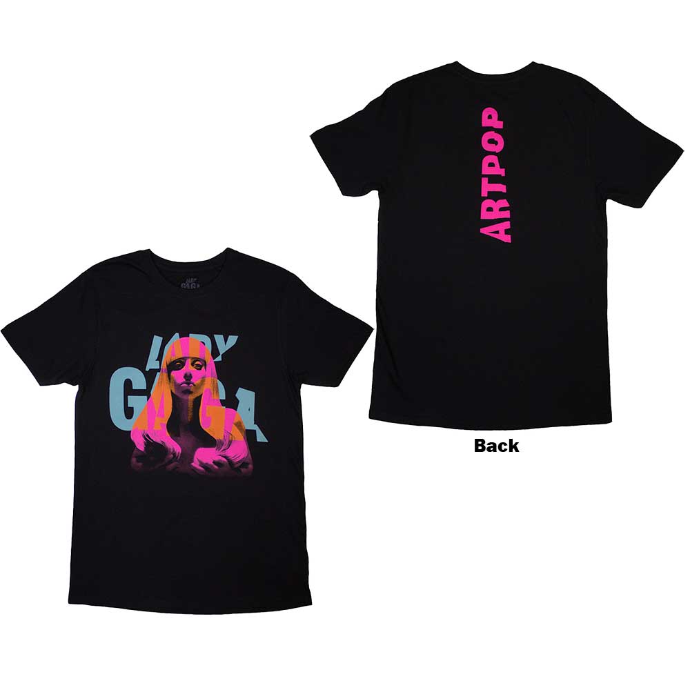 Large black t-shirt with Lady Gaga's Artpop album cover design on the back.