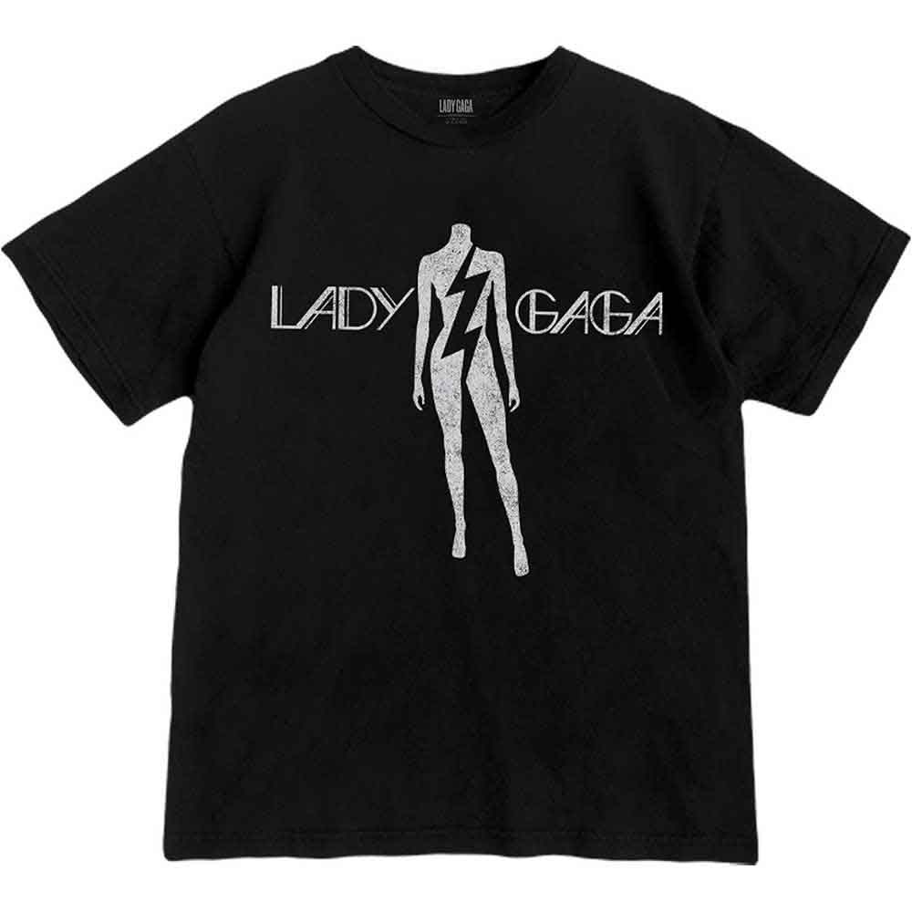 Large black t-shirt featuring Lady Gaga’s “The Fame” album artwork.