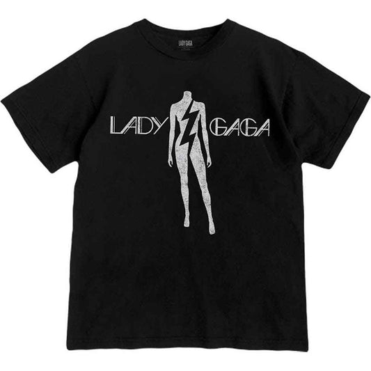 Large black t-shirt featuring Lady Gaga’s “The Fame” album artwork.
