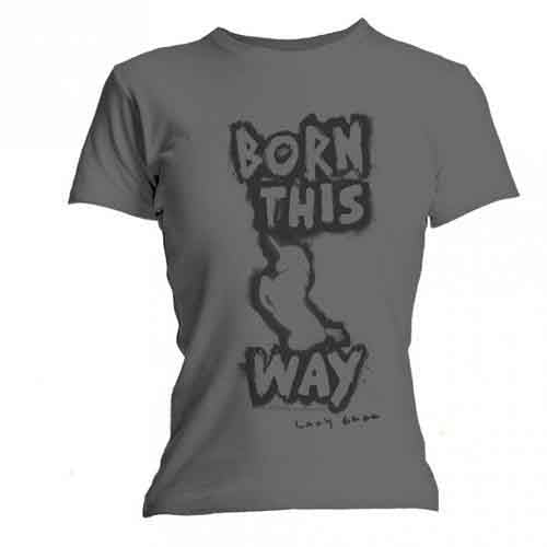 Grey Lady Gaga "Born This Way" t-shirt with graphic silhouette.