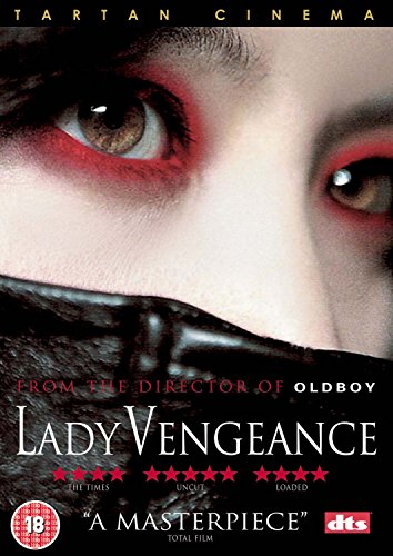 DVD cover for "Lady Vengeance" featuring a close-up of a woman’s intense gaze.