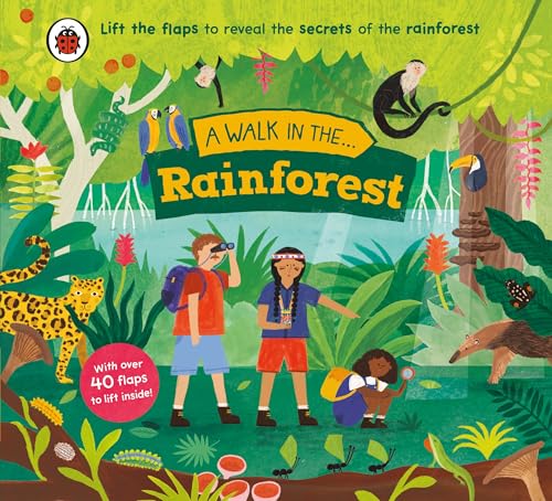 Children and rainforest animals illustrated on a lift-the-flap book cover.
