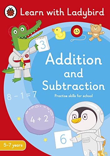 Ladybird book cover with animals, numbers, and addition/subtraction examples.