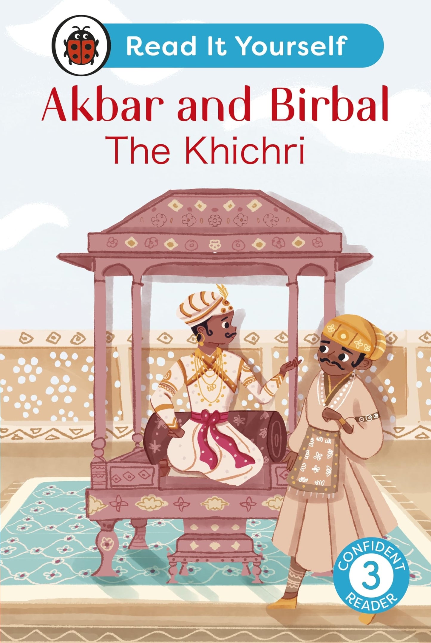 Book cover depicting Akbar and Birbal in a royal setting.