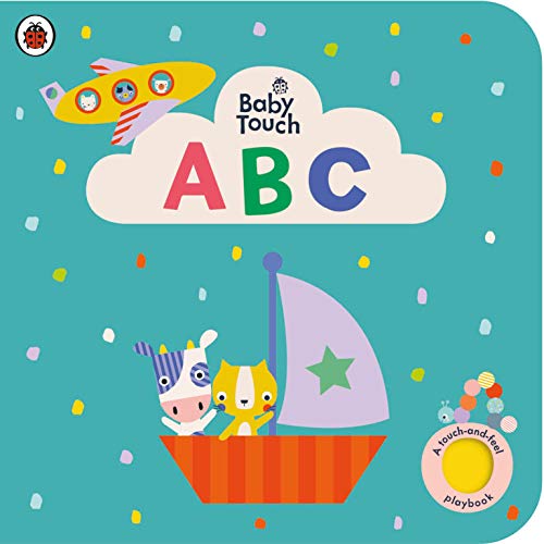 Colorful baby book cover with letters "ABC" and illustrated animals.