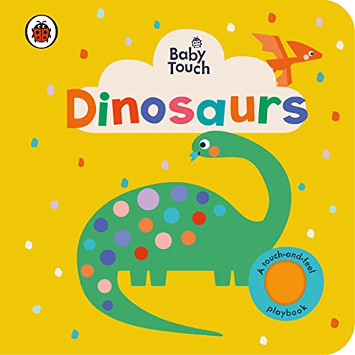 Yellow book cover with a green dinosaur and colorful spots.