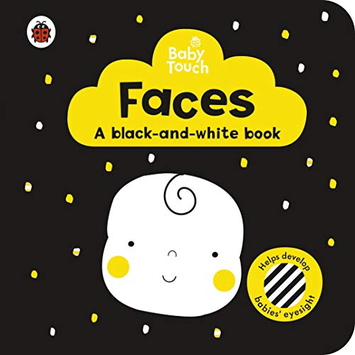Black and white baby book cover with a simple illustrated face.