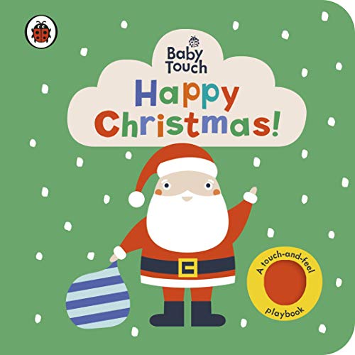 Board book cover with Santa Claus, text “Happy Christmas!”, and snowflakes.