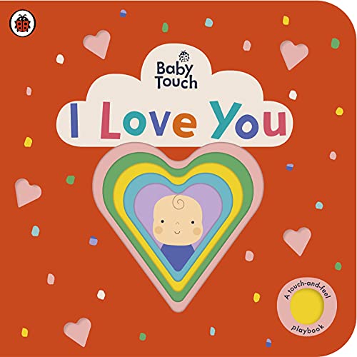 Orange board book cover featuring a rainbow heart, a baby illustration, and confetti hearts.