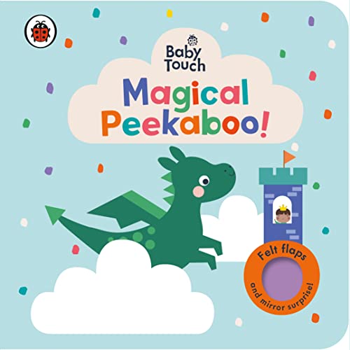 Baby book cover with a green dragon, castle, and colorful felt flaps.