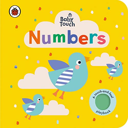Yellow board book cover with “Numbers” title and illustrated blue birds.