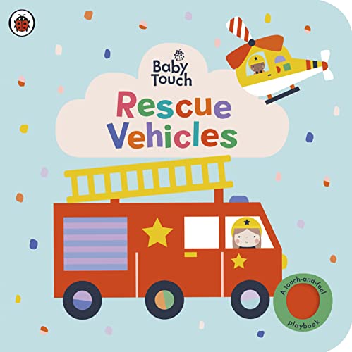 Children's book cover featuring a red fire truck and a yellow rescue helicopter.