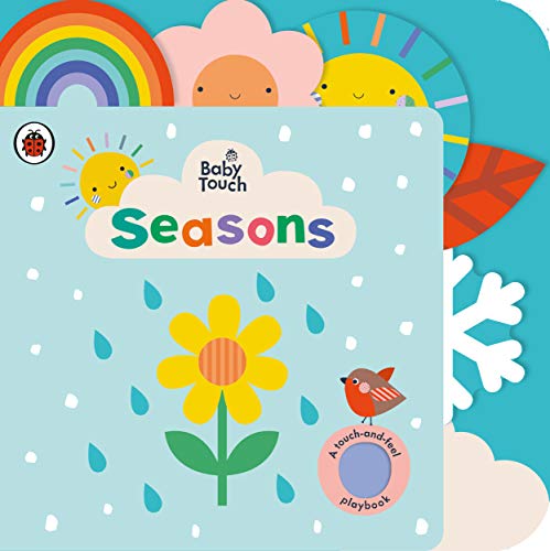 "Children's book cover with a light blue background, yellow flower, and seasonal illustrations."