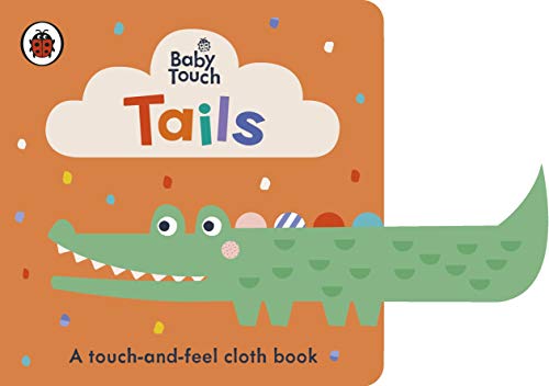 Orange box containing a cloth book with animal tails illustrations.