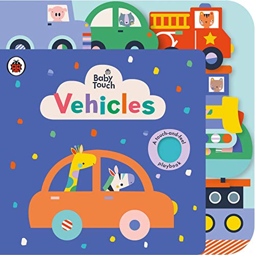 Baby book cover with colorful illustrations of cars, trucks, and animals.