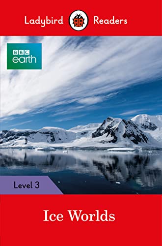 Book cover: snowy mountains reflected in calm water, "Ice Worlds" title.