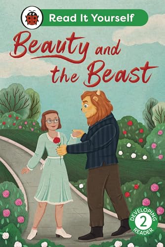 Book cover depicting Beauty and the Beast in a garden setting.