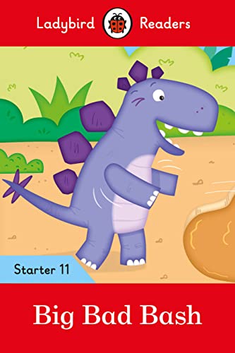 Ladybird book cover: purple dinosaur running, bright green and orange background.