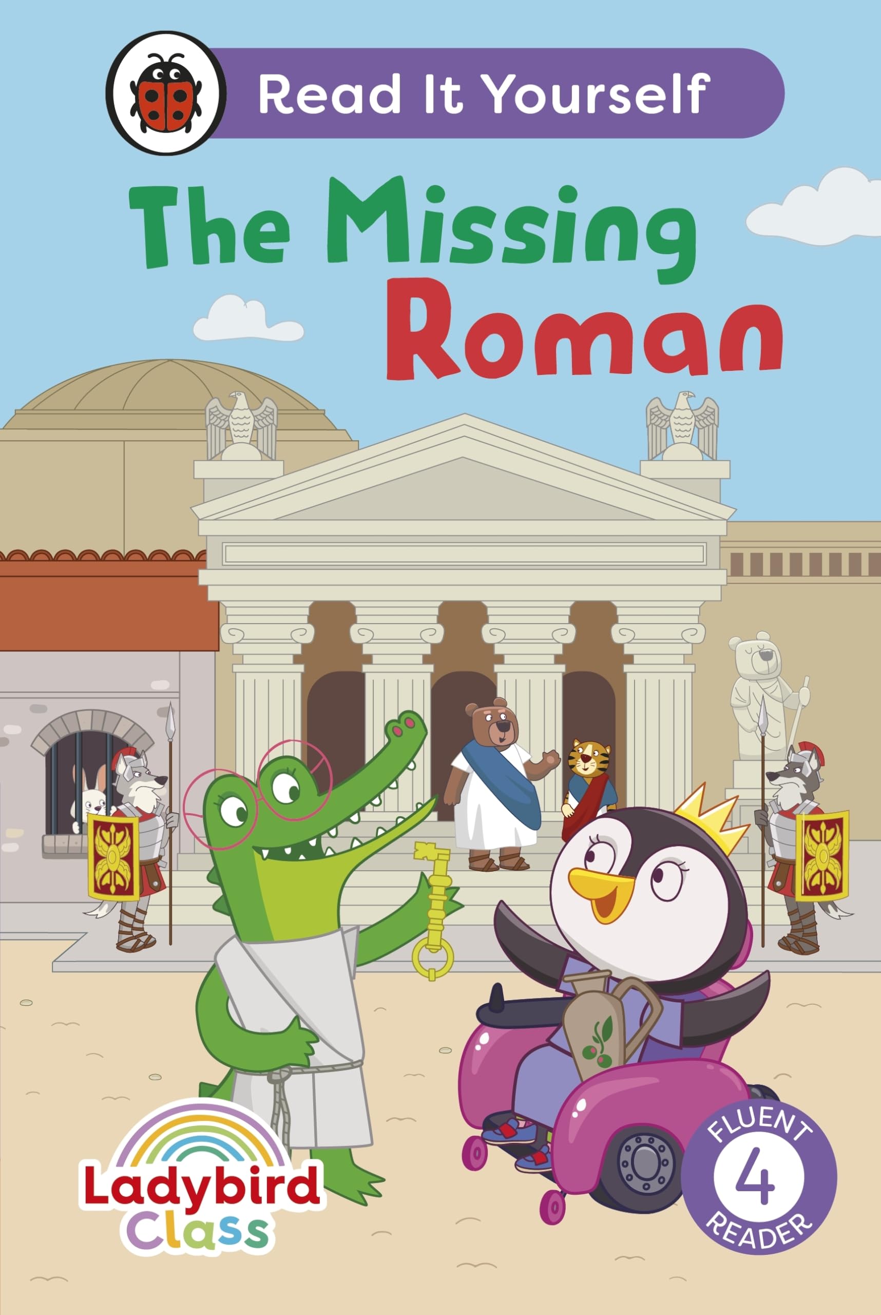 Ladybird book cover: cartoon animals with a Roman building backdrop.