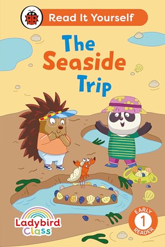 Ladybird book cover: hedgehog and panda at the seaside.