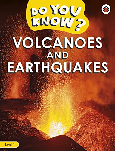 Book cover: “Do You Know? Level 1 - Volcanoes and Earthquakes” with lava.