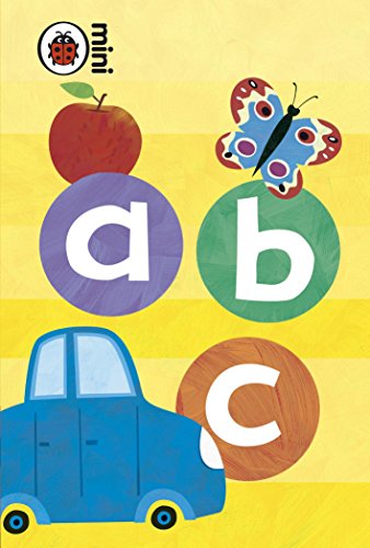 Brightly colored ABC book cover with apple, butterfly, car, and letters.