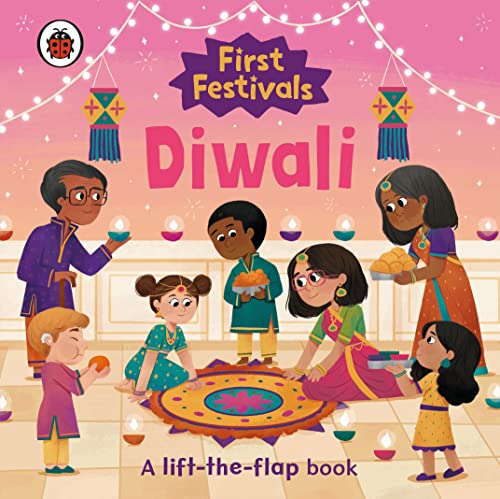 Children celebrating Diwali with lights, sweets, and colorful decorations.