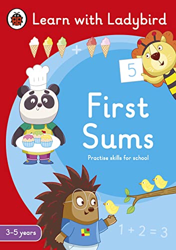 Ladybird book cover with cartoon animals and simple addition problems.