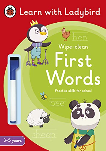 Ladybird activity book cover with animals, a penguin, and a marker pen.