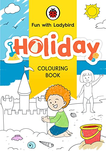 Ladybird colouring book cover with a child building a sandcastle.