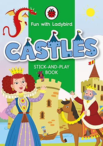 Ladybird book cover with castles, a king, queen, and a red dragon.