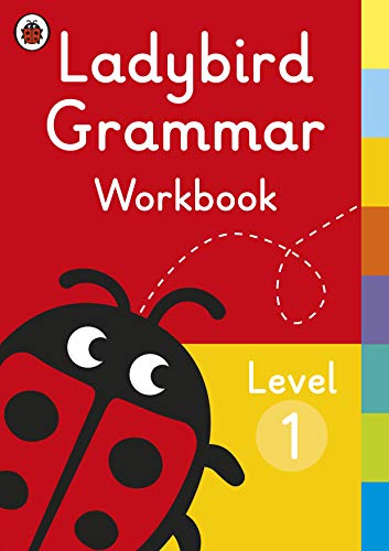 Ladybird Grammar Workbook Level 1 cover featuring a cartoon ladybug on a red background.