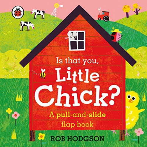 Red barn-shaped board book with a yellow chick peeking out.