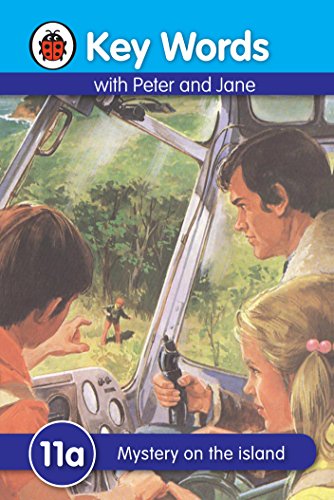 Children’s book cover: “Key Words: 11a Mystery on the island” with a helicopter scene.