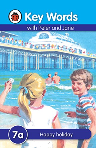 Children on a beach with a pier in the background.