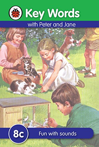 Book cover: children with pets in a garden, labeled “8c Fun with sounds”.