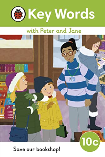 Children and adults in a bookshop, cover of "Key Words" reading book.
