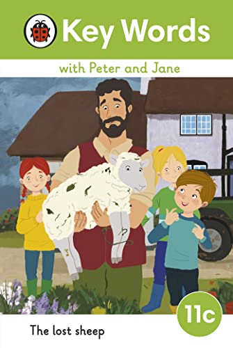 Book cover: farmer holding a sheep with two children, level 11c.