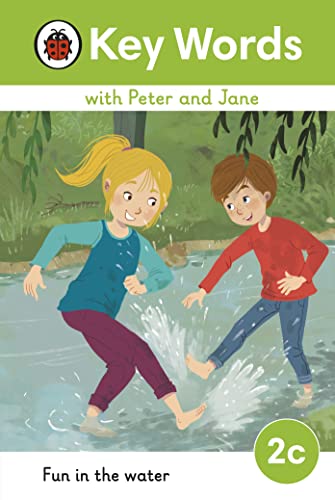 Children splashing in water, book cover with “Key Words with Peter and Jane.”