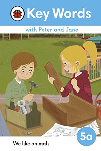 Children building a wooden animal house, book cover for early readers.