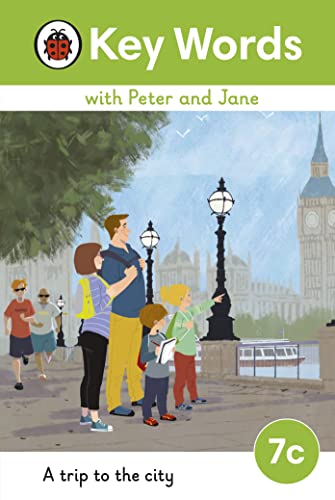 Book cover: family looking at London landmarks, with text "Key Words".