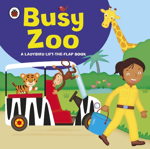 Ladybird book cover: zoo scene with child, animals, and safari vehicle.