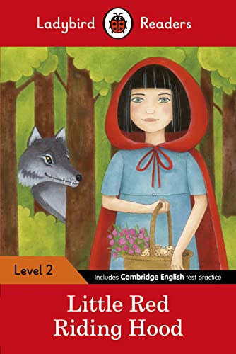 Little Red Riding Hood book cover with girl, wolf, and forest scene.
