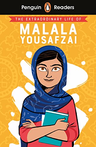Book cover featuringC featuring an illustration of Malala Yousafzai holding a blue book.